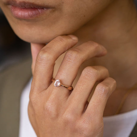 Soft Pink Sapphire Baby Dragon Claw ring in 9 carat Rose Gold