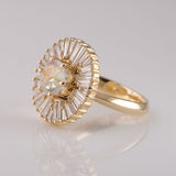 Renaissance Ruffle ring with Diamonds and Rainbow Moonstone in 9 carat Gold