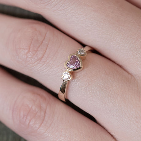 Pink Sapphire Petit Amour ring with Diamonds in 9 carat Gold