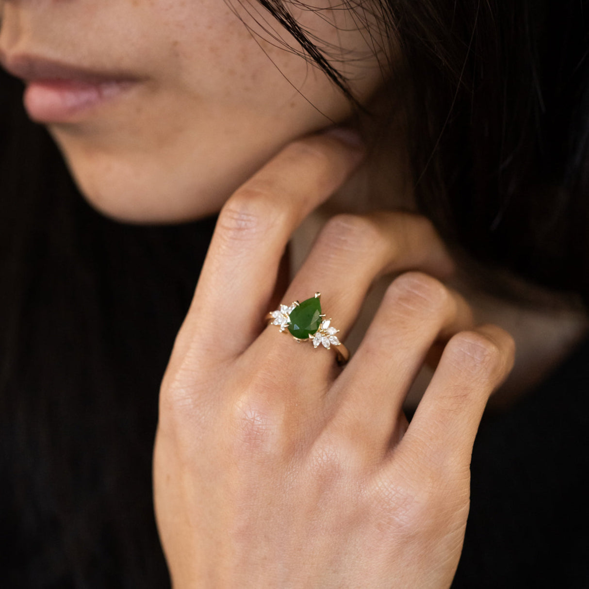 Fern Queen Ring with Pounamu & Diamonds