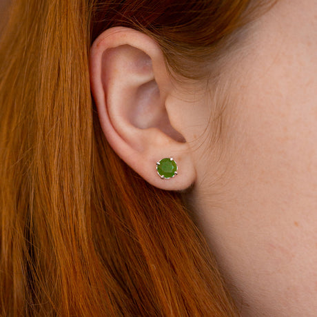 Baby Dewdrop stud earrings with Pounamu in Sterling Silver