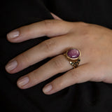 Pink Star Ruby Nouveau Deco ring in 9 carat Gold