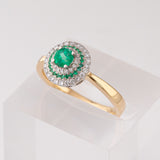 Baby UFO ring with Emeralds and Diamonds in Platinum and 18 carat Gold