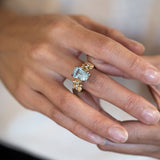 3.50 carat Aquamarine Birth of Venus ring in 9 carat Gold and Platinum