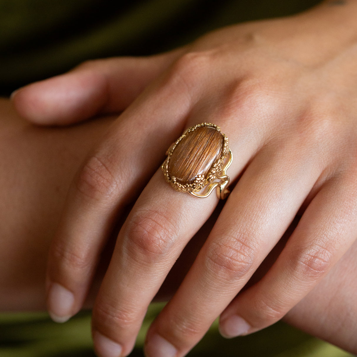 Golden Rutile Quartz Bonsai Ring