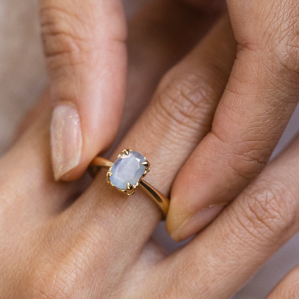 Misty Grey Sapphire Tiny Bloom Ring