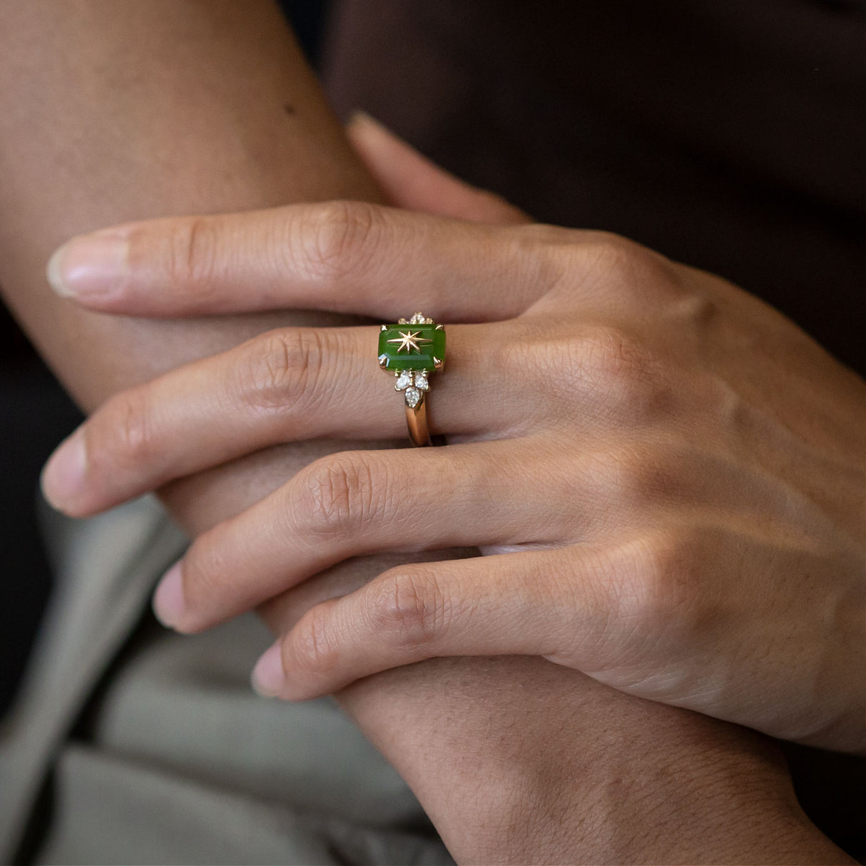 Pounamu Starlight Orchard Diamond ring in Gold or Platinum