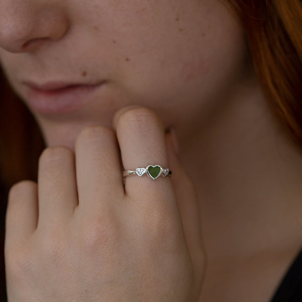 Lovebug ring with Pounamu and Cubic Zirconia in Sterling Silver