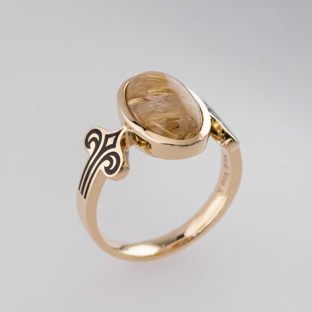 Golden Angel Hair Rutilated Quartz ring in 9 carat Gold