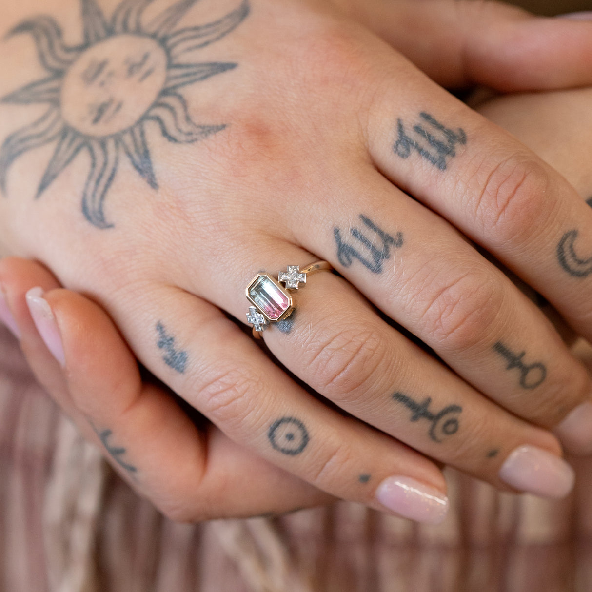 Watermelon Kiss Kiss Ring with Diamonds