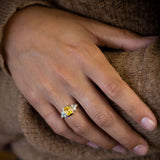 Yellow Sapphire and Diamond Honeycomb Ring in 14 carat Yellow Gold