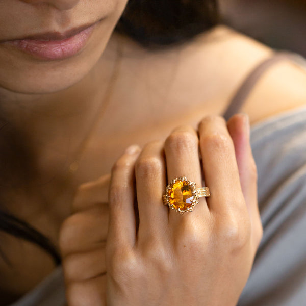 6.80 carat Citrine Royal Diadem ring with Diamonds in 9 carat Gold