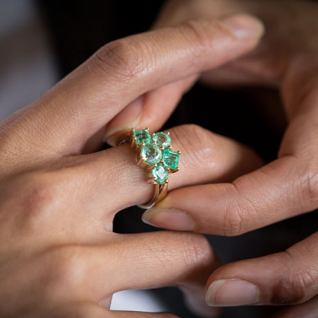 Ice Green Emerald Cluster ring in 9 carat Gold