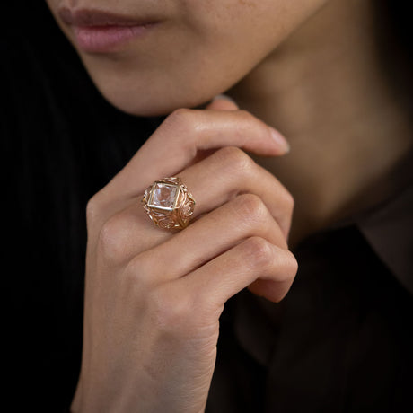 Midsummer Night's Dream ring with Pink Topaz in 9 carat Pink and Yellow Gold