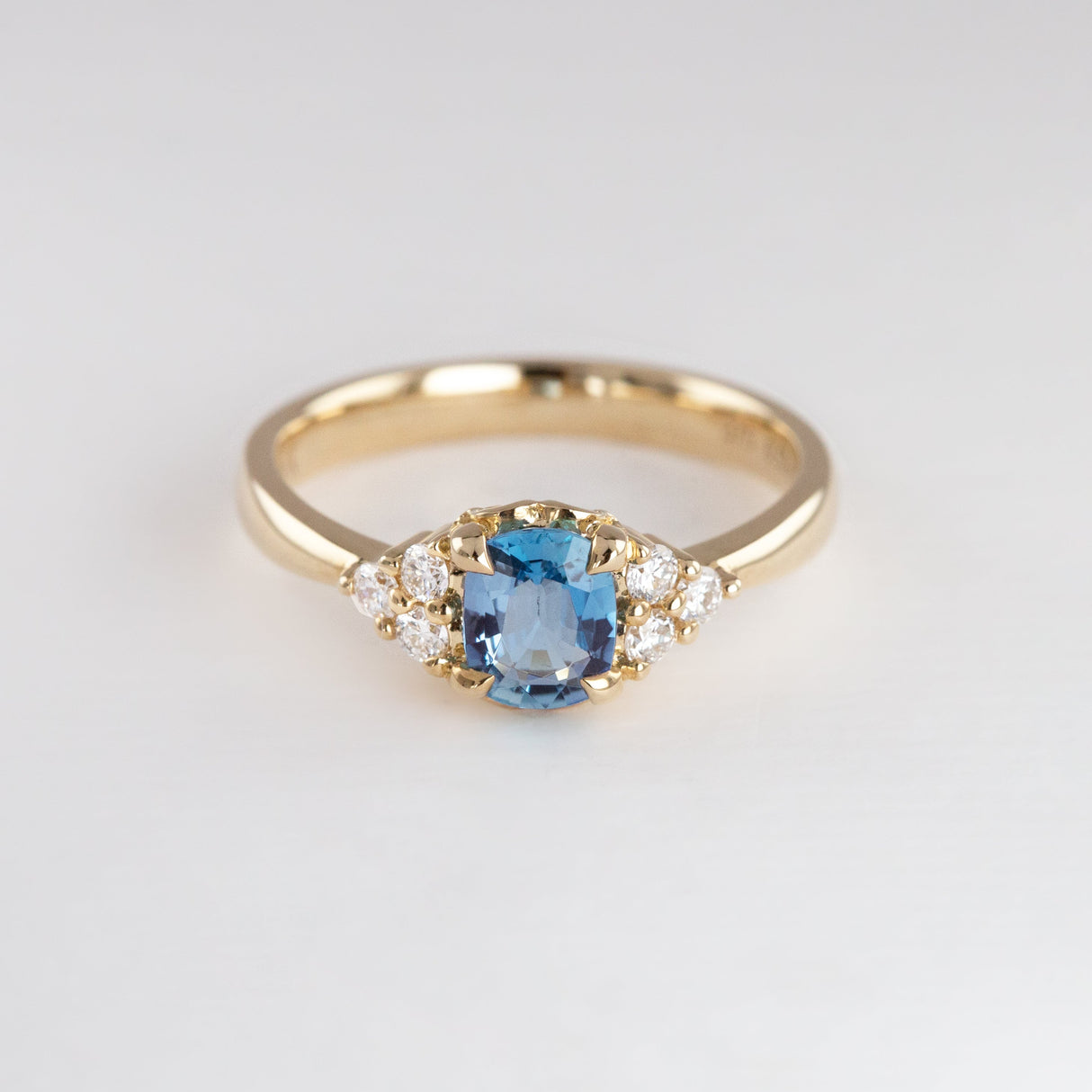 Frosted Bluebell Ring with Aquamarine & Diamonds
