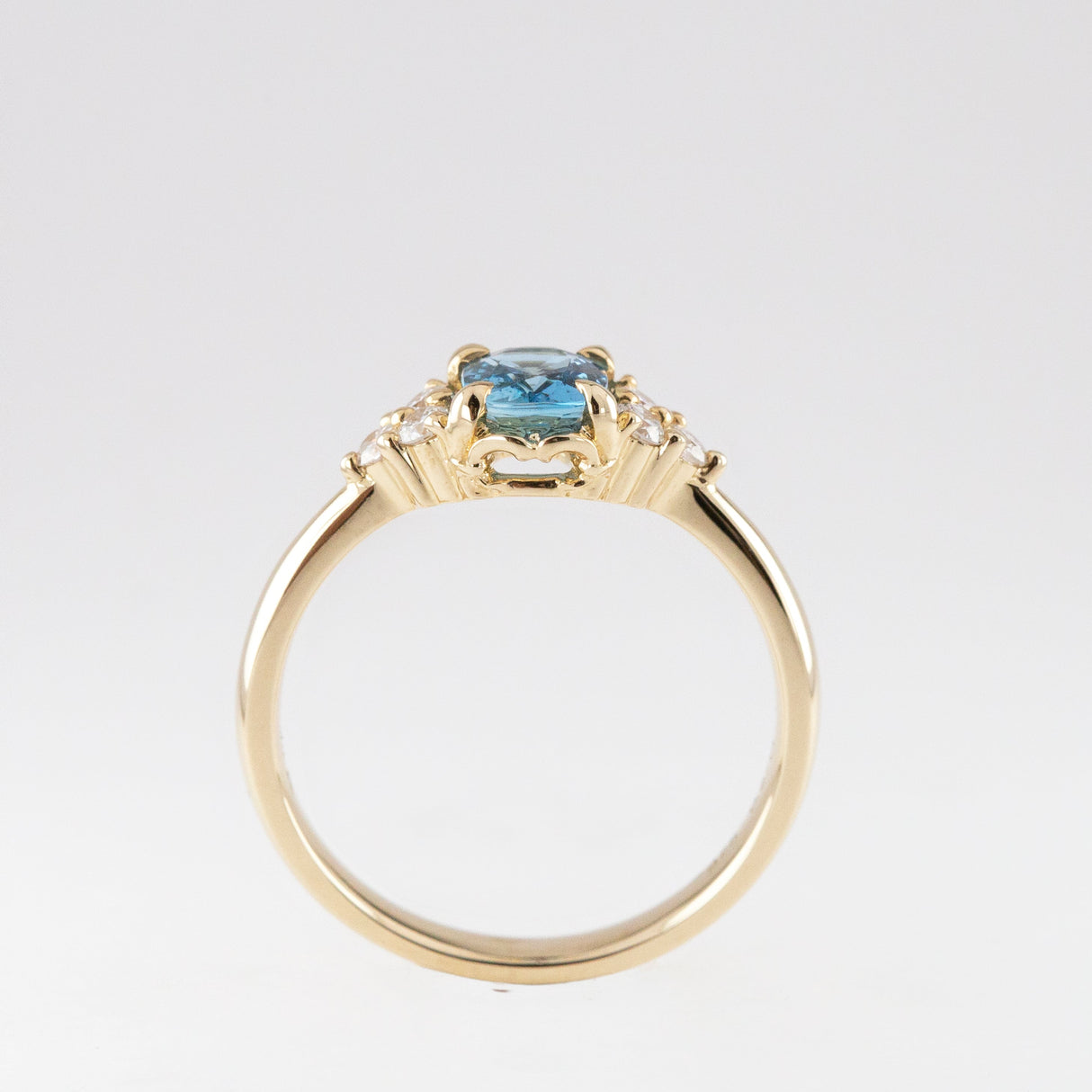 Frosted Bluebell Ring with Aquamarine & Diamonds