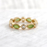 Pounamu and Diamond Blossom Eternity ring in Yellow Gold or Platinum