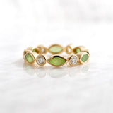 Pounamu and Diamond Blossom Eternity ring in Yellow Gold or Platinum