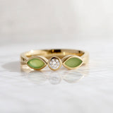 Pounamu and Diamond Blossom ring in Yellow Gold and Platinum