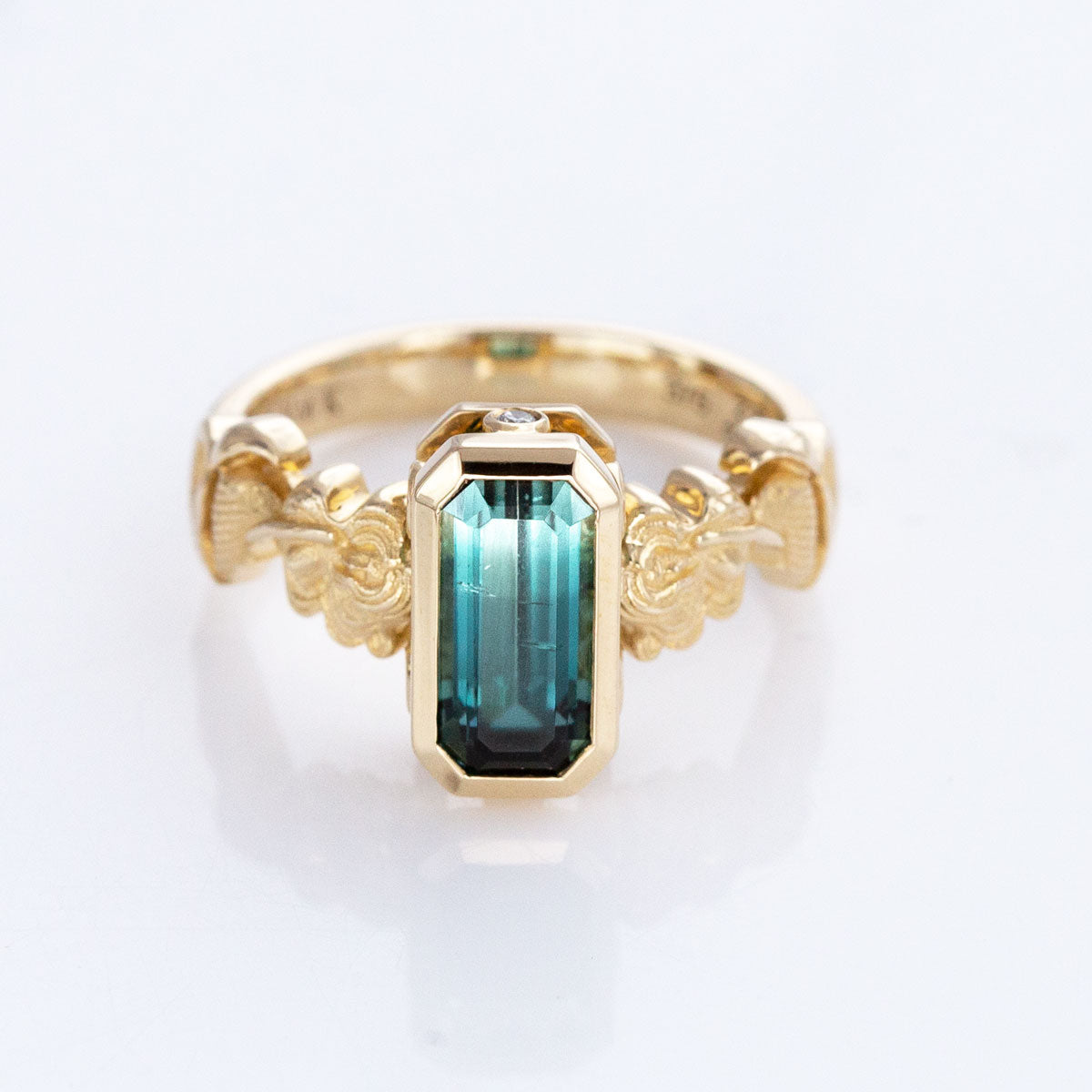 Blue Fade Tourmaline Twin Mermaid ring in 9 carat Gold