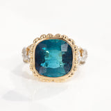 10.46 carat Deep Blue Tourmaline Mermaid Princess ring in Platinum and 9 carat Gold