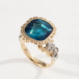 10.46 carat Deep Blue Tourmaline Mermaid Princess ring in Platinum and 9 carat Gold