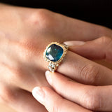 10.46 carat Deep Blue Tourmaline Mermaid Princess ring in Platinum and 9 carat Gold