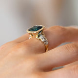 10.46 carat Deep Blue Tourmaline Mermaid Princess ring in Platinum and 9 carat Gold