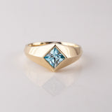 Sky Blue Zircon Geometric Signet ring in 9 carat Gold