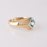 Sky Blue Zircon Geometric Signet ring in 9 carat Gold