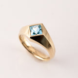 Sky Blue Zircon Geometric Signet ring in 9 carat Gold