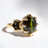 Witch's Cat ring with 5.95 carat Green Cat's Eye Tourmaline in 9 carat Gold