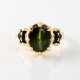 Witch's Cat ring with 5.95 carat Green Cat's Eye Tourmaline in 9 carat Gold