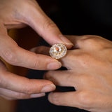 Renaissance Ruffle ring with Diamonds and Rainbow Moonstone in 9 carat Gold