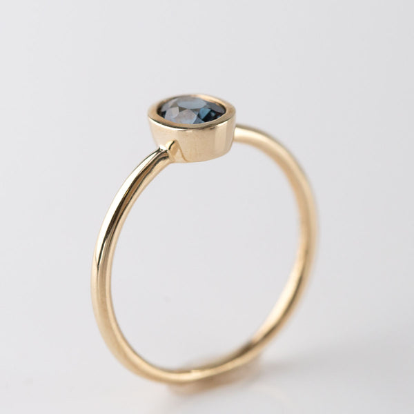 Steel Blue Oval Tourmaline Tiny Treasure Ring in 9 carat Yellow Gold