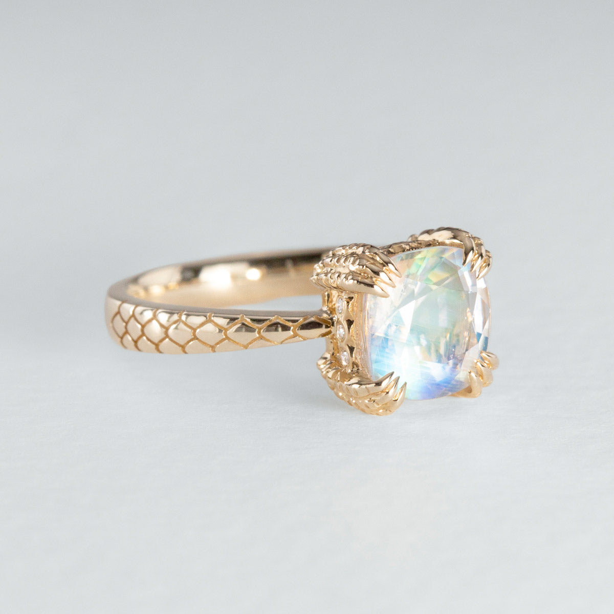Rainbow Moonstone Dragon Claw Ring