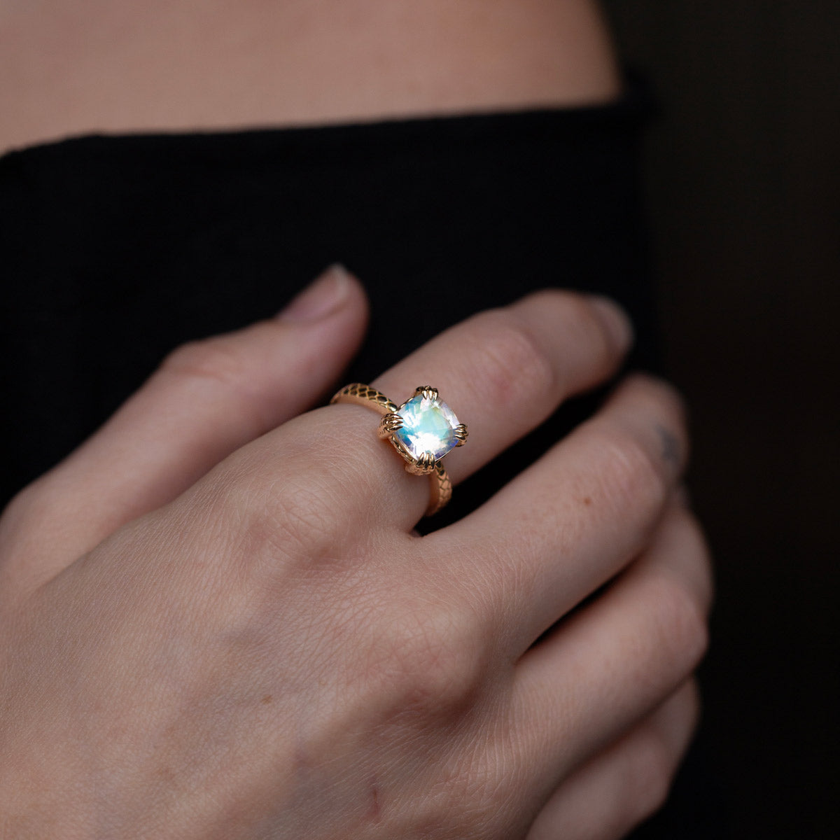 Rainbow Moonstone Dragon Claw Ring