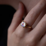 Rainbow Moonstone Dragon Claw Ring
