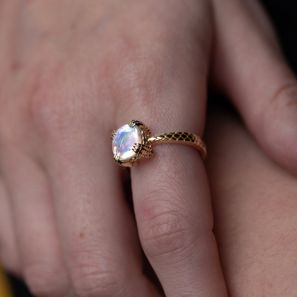 Rainbow Moonstone Dragon Claw Ring