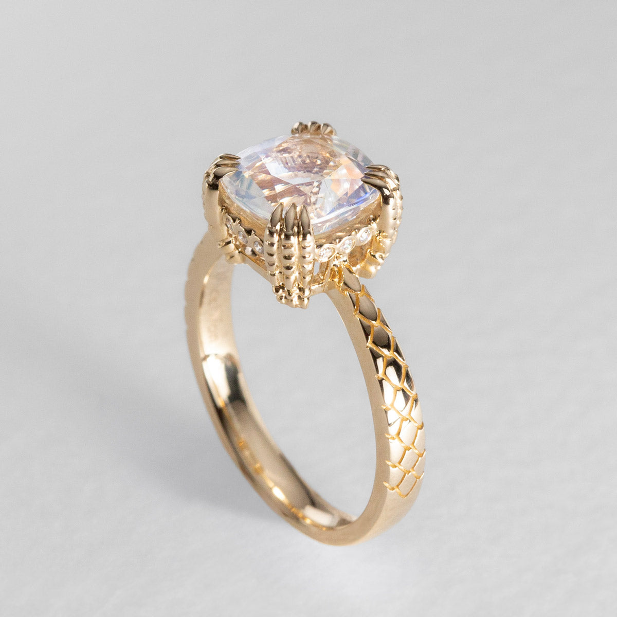 Rainbow Moonstone Dragon Claw Ring