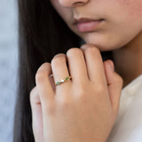 Pounamu and Diamond Blossom ring in Yellow Gold and Platinum