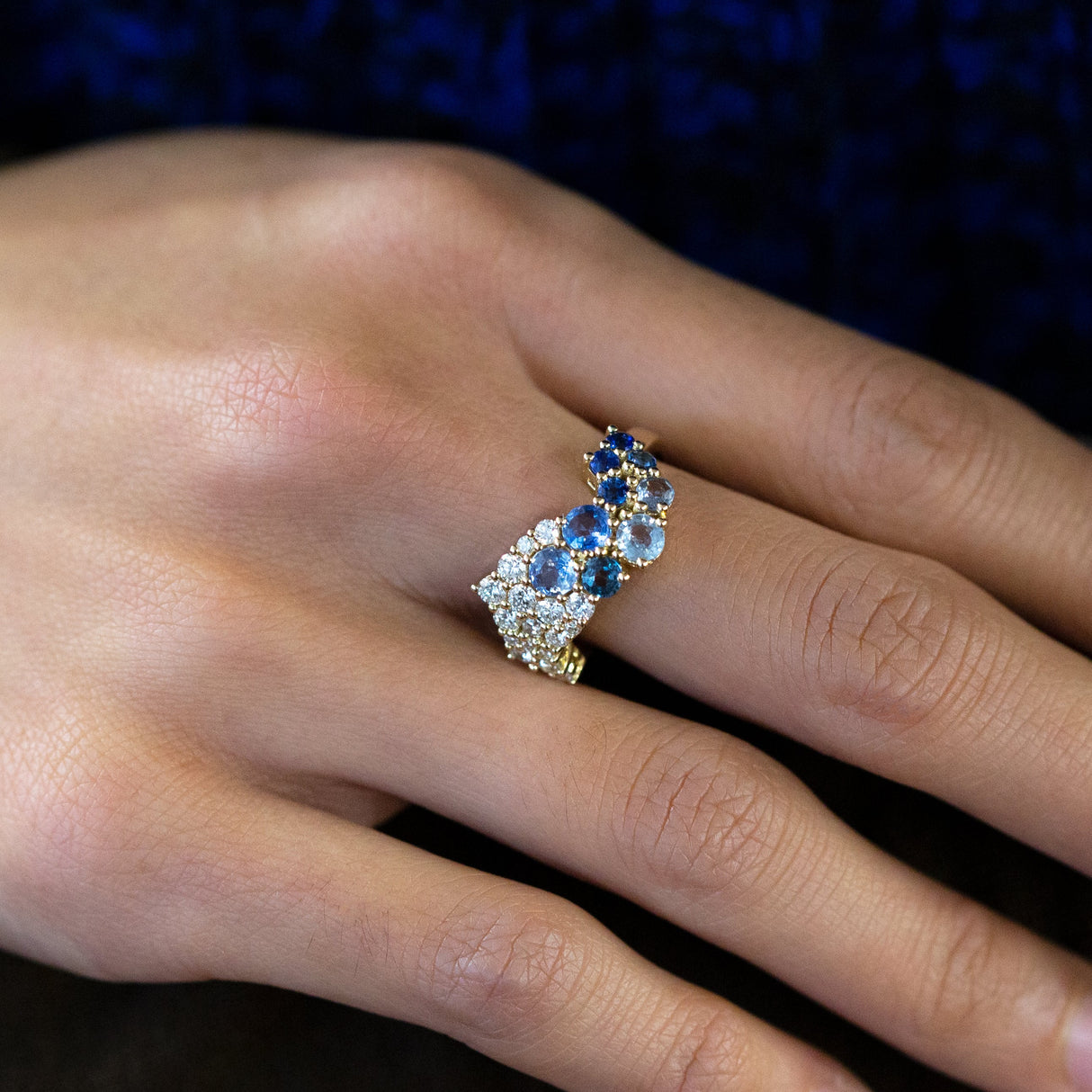 Great Wave Ring with Sapphires & Diamonds