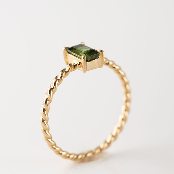 Moss Green Tourmaline Tiny Treasure Ring in 9 carat Yellow Gold
