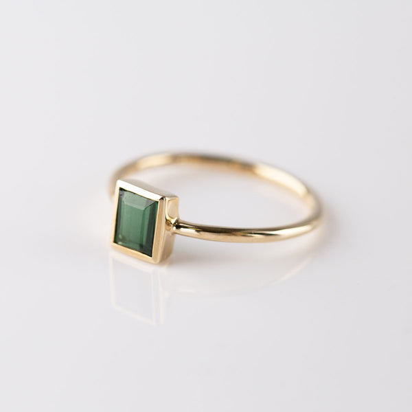 Forest Green Tourmaline Tiny Treasure Ring in 9 carat Yellow Gold