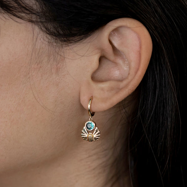 Teal Sapphire Scarab Earrings in 9 carat Gold