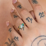 Fallen Leaves Ring with Sapphire & Emerald