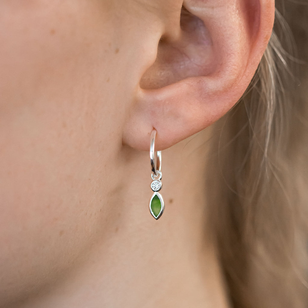 Pounamu and Cubic Zirconia Petit Blossom Earrings in Sterling Silver