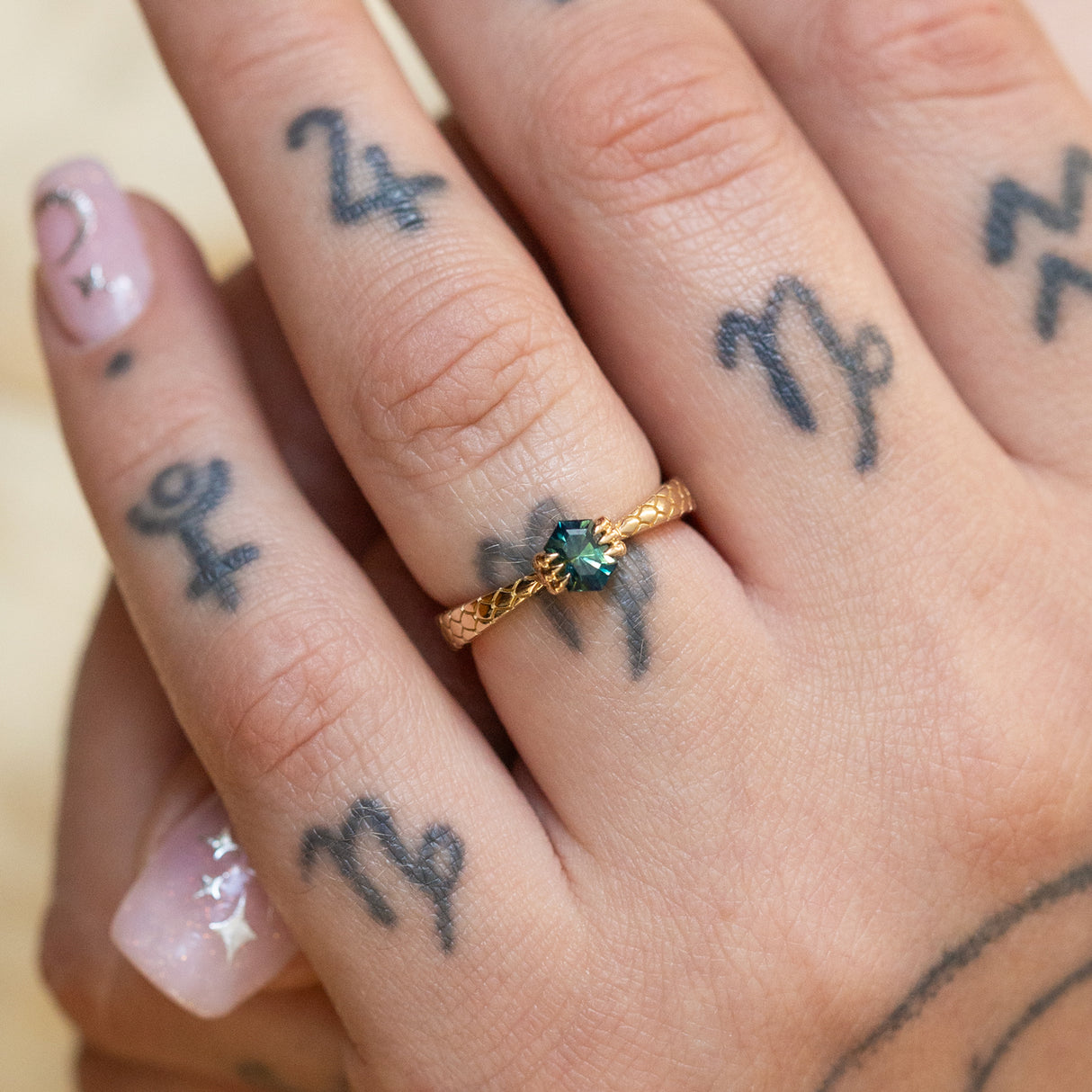 Teal Sapphire Dragon Claw Ring