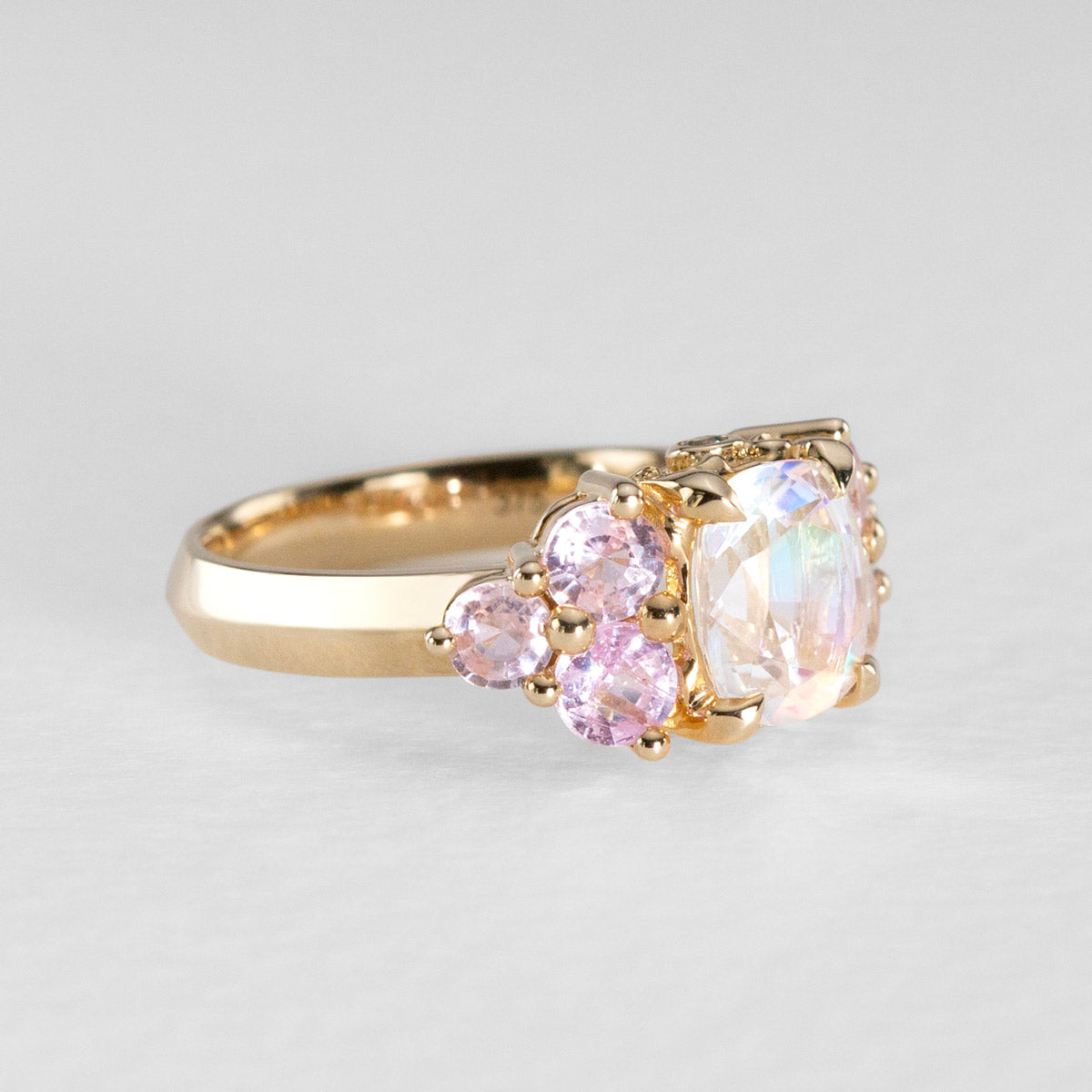 Rainbow Moonstone & Sapphire Bloom Ring