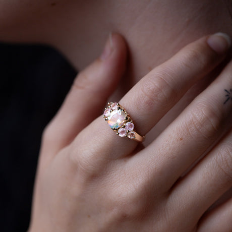 Rainbow Moonstone & Sapphire Bloom Ring
